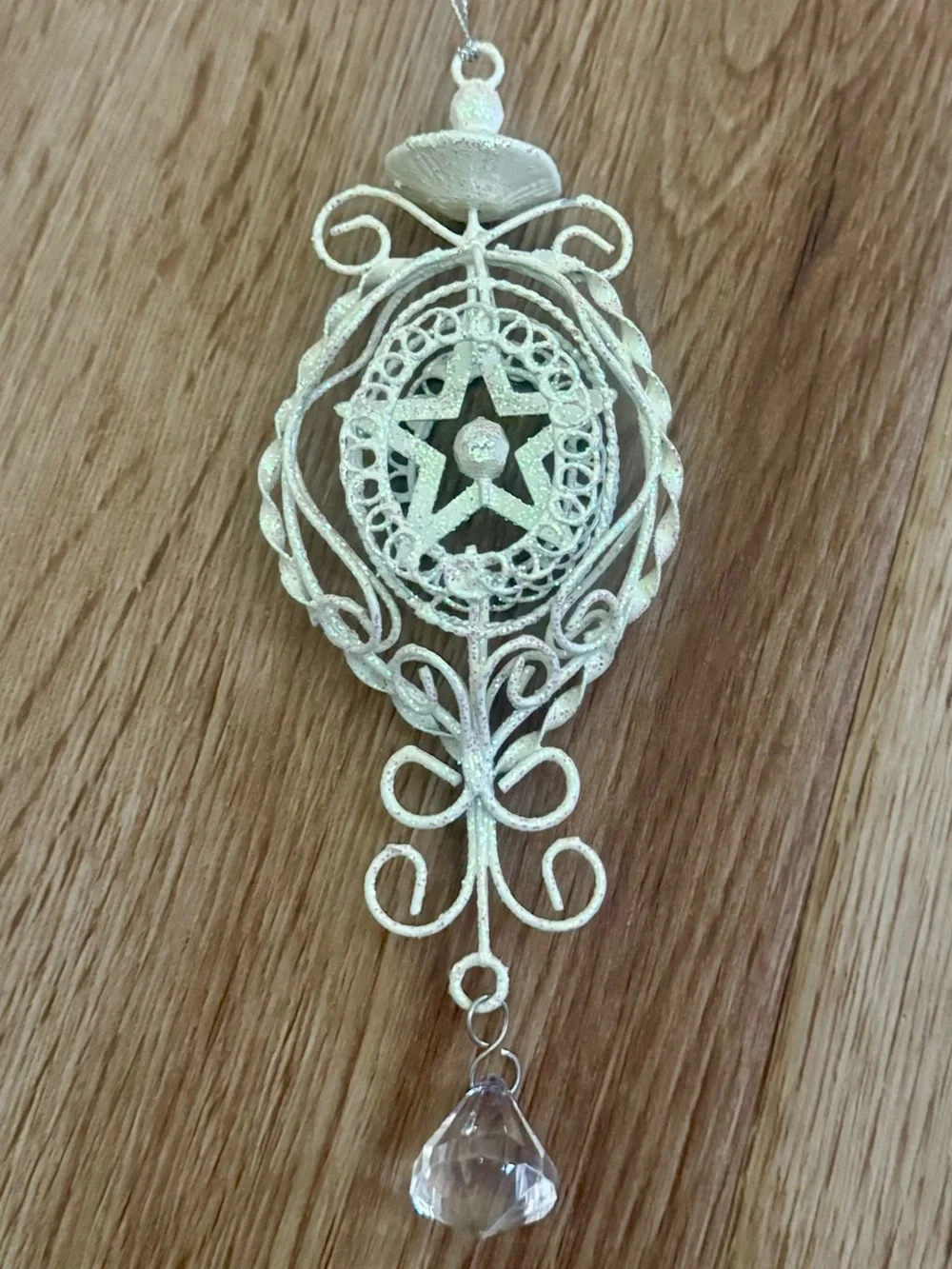 Ivory Glitter Star Christmas Ornament Filigree Scroll NWT Victorian